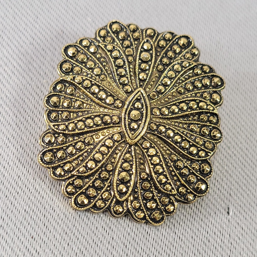 Vintage West Germany Sweater Clip Antiqued Gold Tone Scalloped Sunburst Scarf